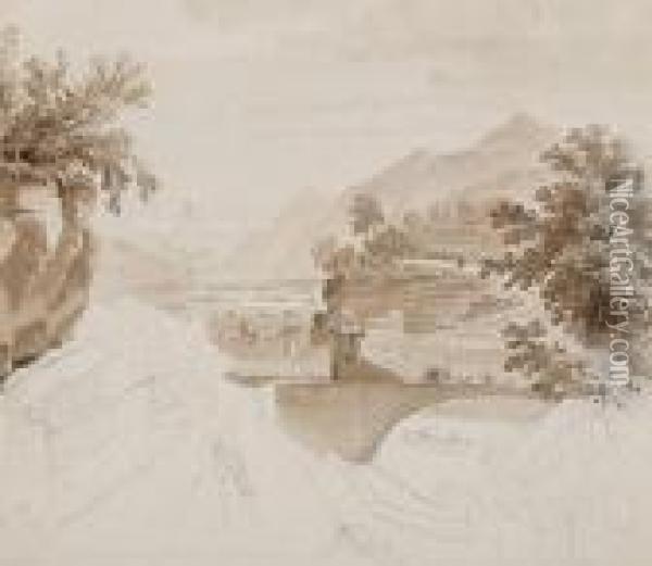 Vue Du Pont De Saint-maurice Oil Painting - Wolfgang-Adam Toepffer