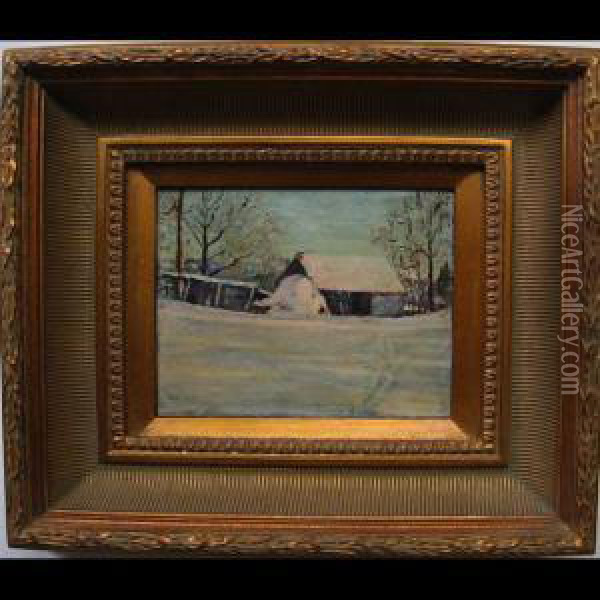 Barn In Winter Oil Painting - Robert Leslie Wright
