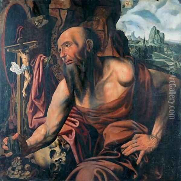 The Penitent Saint Jerome in a cave Oil Painting - Jan Sanders Van Hemessen