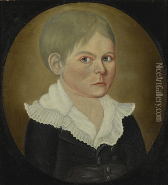 Portrait Of Young Boy, Wearing Black Coat And Ruffled Shirt Oil Painting - William Jennys