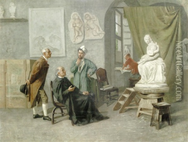 The Sculptor's Atelier Oil Painting - Gustavus Arthur Bouvier