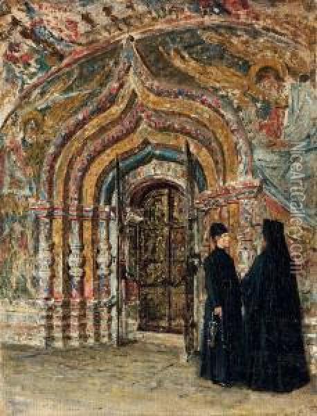 Entrance Door To The Ipatief Cathedral At Kostroma Oil Painting - Vasili Vasilyevich Vereshchagin