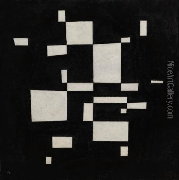 Weiss Auf Schwarz (white On Black) Oil Painting - Wassily Kandinsky