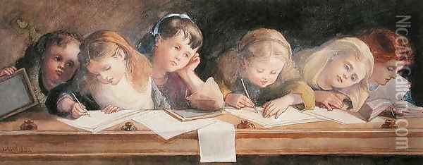 The Writing Lesson, 1880 Oil Painting - Louisa Anne, Marchioness of Waterford