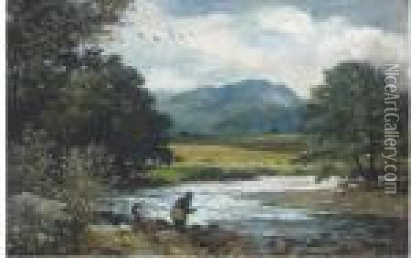 An Angler On A River Bank Oil Painting - John Robertson Reid