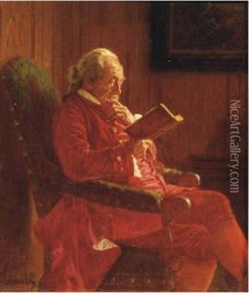 A Gentleman Reading Oil Painting - Wilhelm Lowith