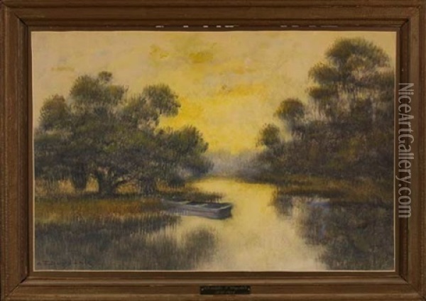 Pirogue On The Bayou Oil Painting - Alexander John Drysdale