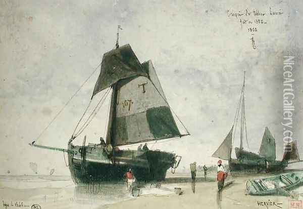 Two Fishing Boats Oil Painting - Louis Adolphe Hervier