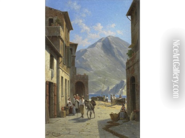 A Street Scene, Vernazza, Italy Oil Painting - Jacques Francois Carabain