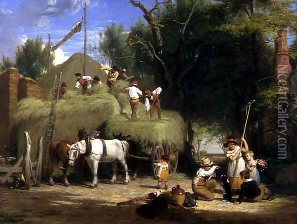 Stacking Hay, 1840 Oil Painting - William Frederick Witherington