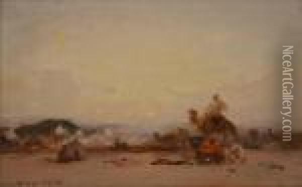 Caravane Au Repos(orientaliste) Oil Painting - Henri Duvieux
