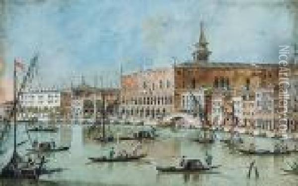A View Of The Riva Degli Schiavoni And Thedoge's Palace, Venice Oil Painting - Giacomo Guardi