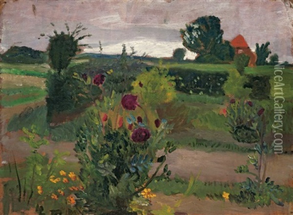 Bauerngarten Mit Rotem Haus Oil Painting - Paula Modersohn-Becker