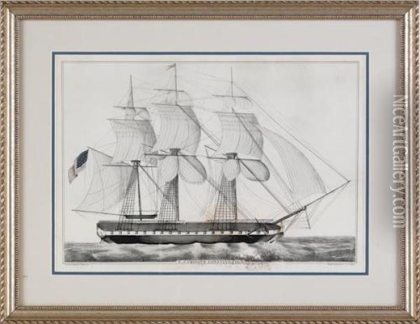 Us Frigate Constitution Oil Painting - Currier & Ives Publishers