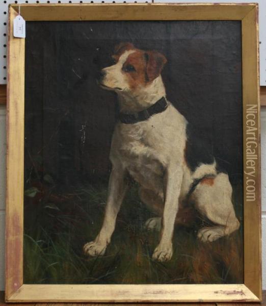 Study Of A Seated Terrier Oil Painting - J.W. Hillyard