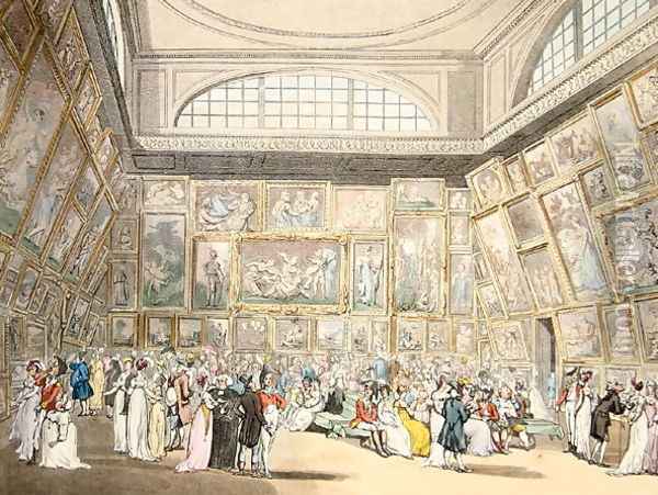 Exhibition Room, Somerset House, from Ackermanns Microcosm of London, 1808 Oil Painting - T. Rowlandson & A.C. Pugin