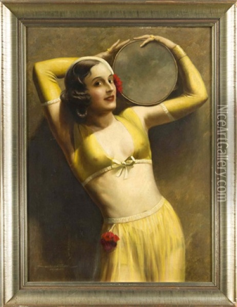 Posierende Tanzerin Mit Tamburin Oil Painting - Hans Hassenteufel