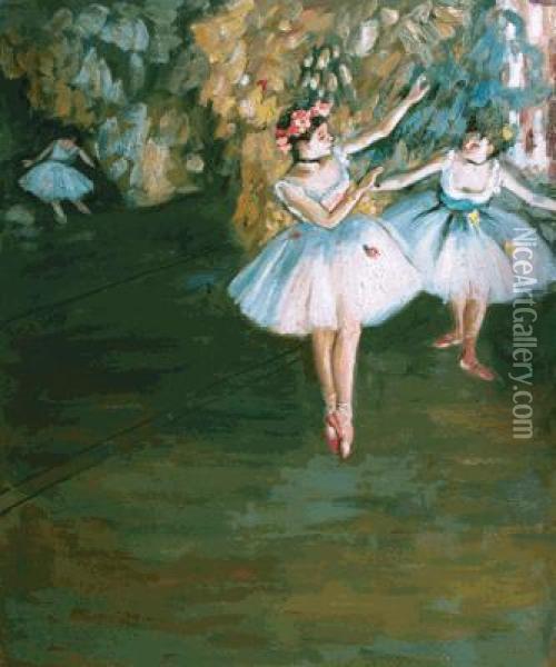 Two Dancers On Stage Oil Painting - Edgar Degas
