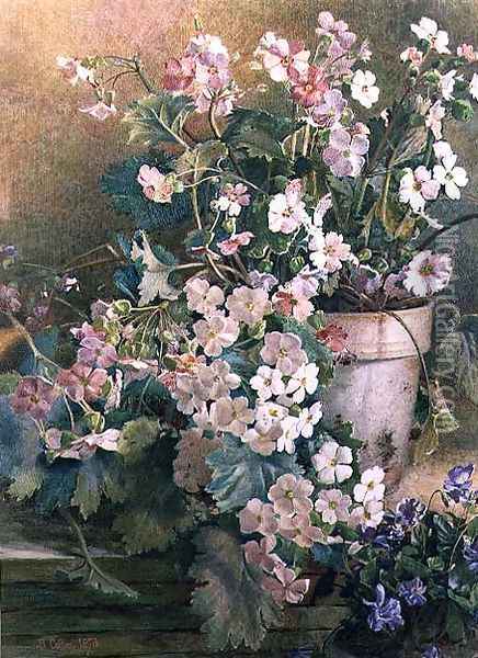 Study of Primroses, 1873 Oil Painting - Hector Caffieri