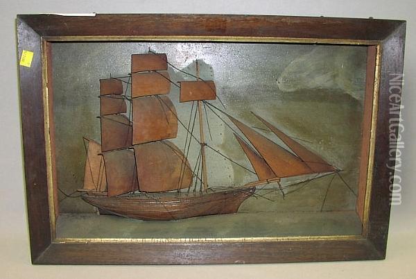 Varnished Hull With Carved Wooden Sails, In Need Of Some Restoration. Oil Painting - Verdu Julian