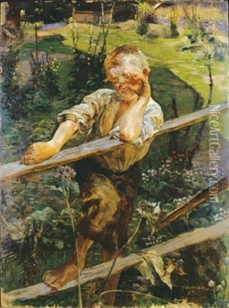 Chlopak Na Kladce Oil Painting - Jacek Malczewski