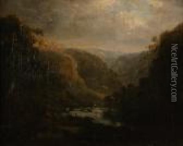 Castle Overlooking A River Valley Oil Painting - Alexander Nasmyth