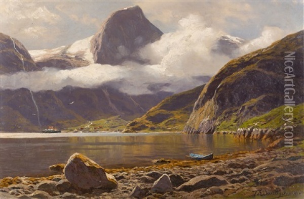 Blick Auf Das Gebirge Bei Styvi Am Naeroyfjord In Norwegen Oil Painting - Karl Paul Themistocles von Eckenbrecher