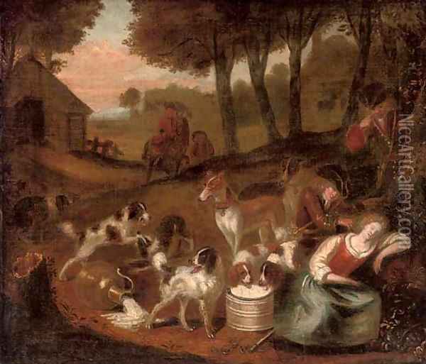 A hunting party stopped by a sleeping milkmaid Oil Painting - Adriaen Cornelisz. Beeldemaker