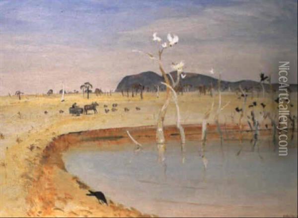 Wimmera Landscape With Farmer And Cockatoos Oil Painting - Arthur Merric Boyd