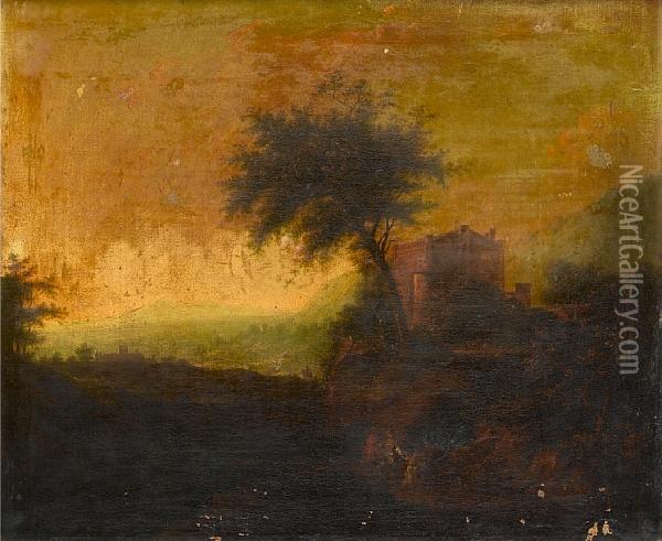 An Extensive Landscape With Travellers On A Country Path Oil Painting - Johann Christian Vollerdt or Vollaert