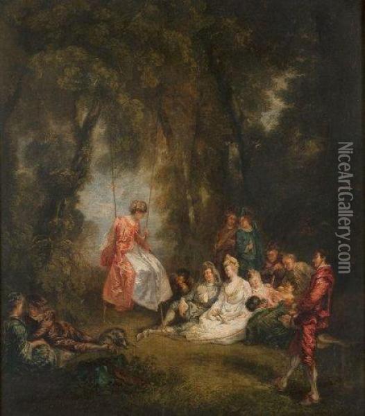 Les Agrements De L'ete Ou L'escarpolette Oil Painting - Watteau, Jean Antoine