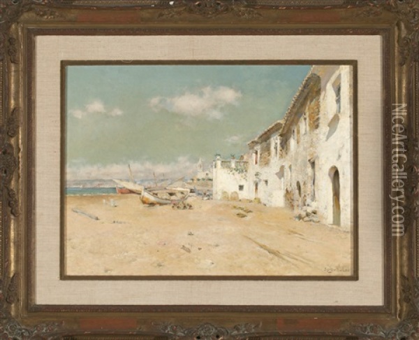 Vista De Sitges Des De La Platja De Sant Sebastia Oil Painting - Joan Roig Soler