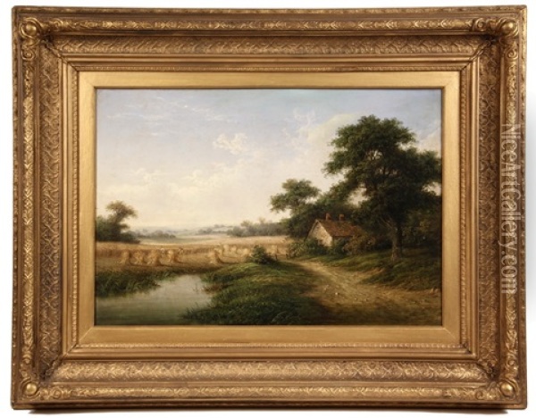 Country Cottage With Wheat Fields Oil Painting - Walter Heath Williams