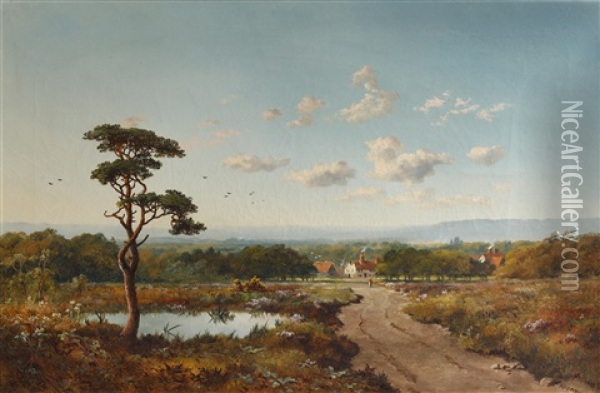 Woking Common Going Towards Purford Oil Painting - Edmund John Niemann