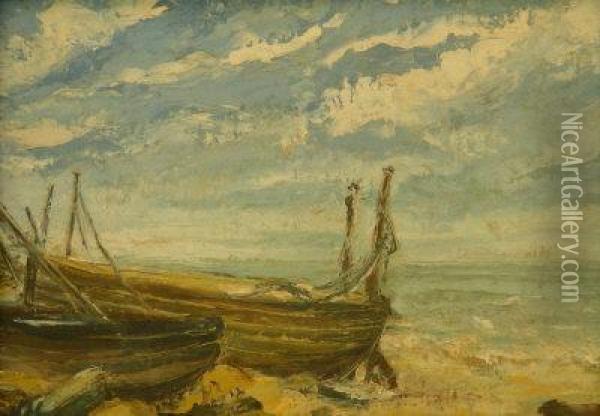 Macullum : Fishing Boats On The Shoreline Oil Painting - Hamilton Macallum