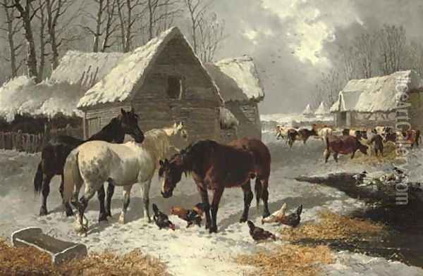The first fall of snow Oil Painting - John Frederick Herring Snr
