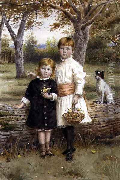 Two Sisters with a Basket of Flowers Oil Painting - George Goodwin Kilburne