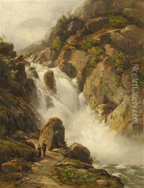 Wasserfall Im Gebirge Oil Painting - Johann Wilhelm Lindlar