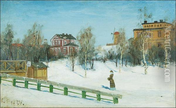 Winter Day In Kaivopuisto Helsinki Oil Painting - Elias Muukka