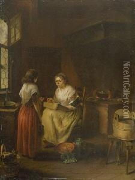 Mutter Und Tochter In Der
 Kuche. Oil Painting - Georg Karl Urlaub