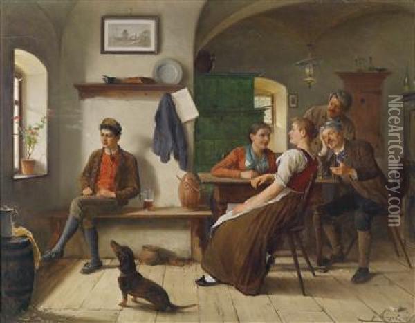 In The Farmhouse Parlour Oil Painting - Kinzel Jozef
