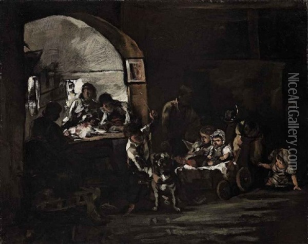 Children In An Interior Oil Painting - Nikolaus Gysis