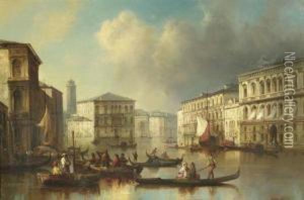 Blick Auf Den Canal Grande Mit Den Palazzi Grassi Und Moro Oil Painting - Josef Carl Berthold Puttner