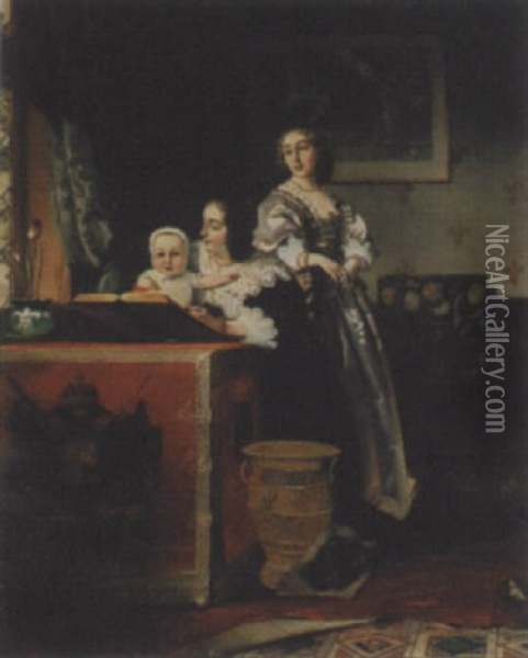 Interieur Mit Frauen Und Kind Oil Painting - Johann Cornelius Mertz