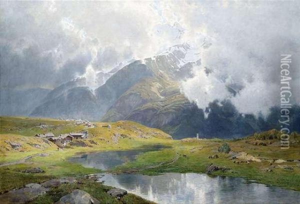 Cloudy Landscape In High Mountains Oil Painting - Carl Julius Ludwig