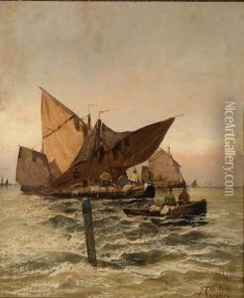 Venetian Fishing Boats Oil Painting - Georg Fischof