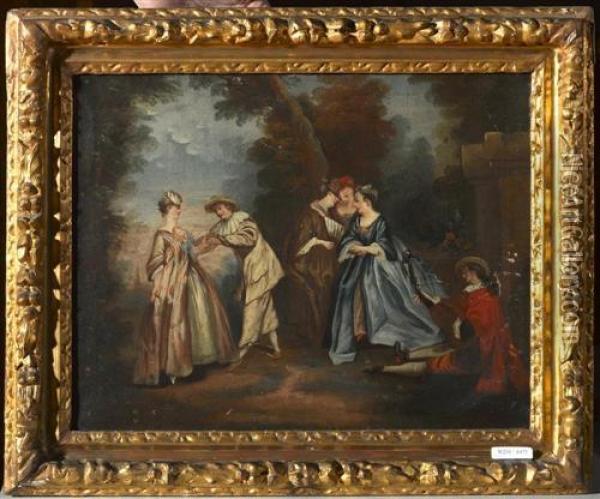 Lautenspieler Mit Tanzendem Paar. Oil Painting - Watteau, Jean Antoine