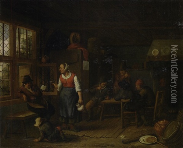Wirtshausszene Mit Bauern Und Magd Oil Painting - Cornelis Dusart