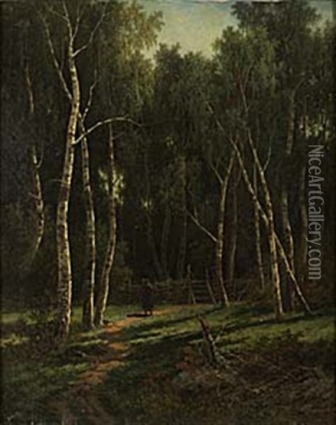 Sommarlandskap Med Vandrande Kvinna Oil Painting - Theodor Billing