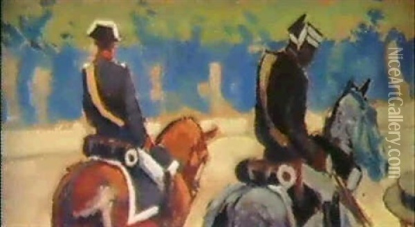 Guardias Civiles A Caballo Oil Painting - Cecilio Pla